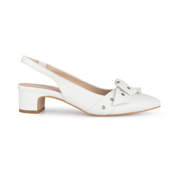 "CLODIE" HAIR SHEEP SLING BACK PUMP WITH KNOTTED BOW AND METAL GROMMET